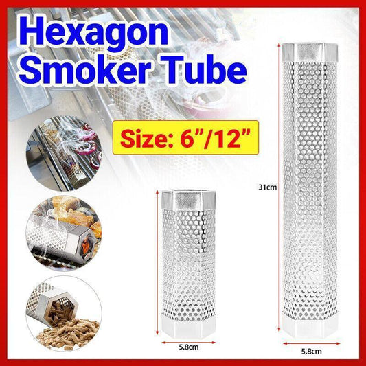 Hexagon Bbq Smoker Tube Stainless Steel Grill Accessory Smoking Box Long Lasting - 12Inch - Mekamart Australia