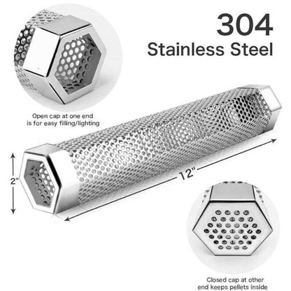 Hexagon Bbq Smoker Tube Stainless Steel Grill Accessory Smoking Box Long Lasting - 12Inch - Mekamart Australia