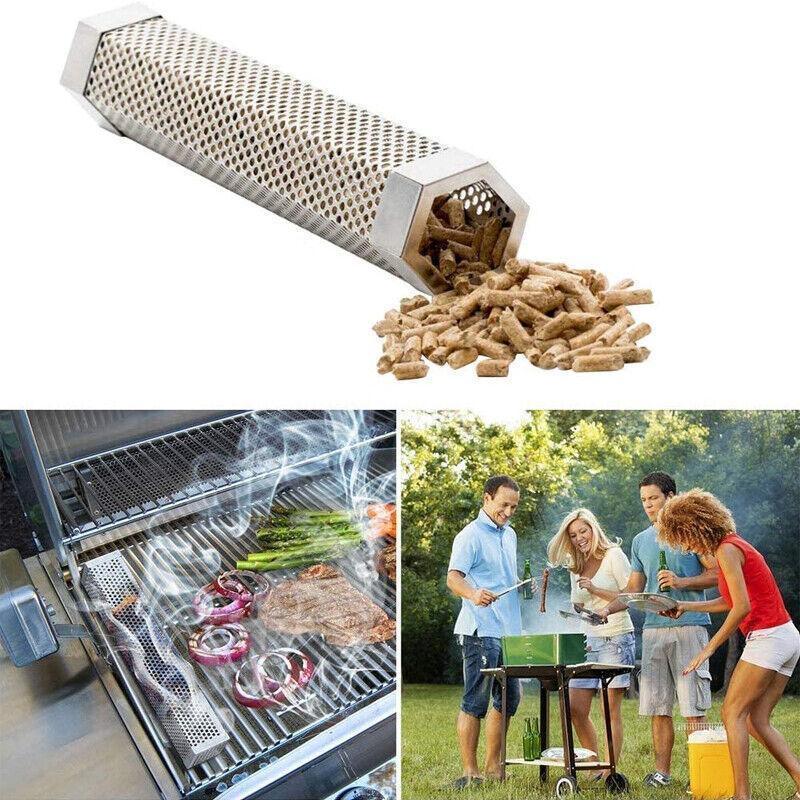 Hexagon Bbq Smoker Tube Stainless Steel Grill Accessory Smoking Box Long Lasting - 12Inch - Mekamart Australia
