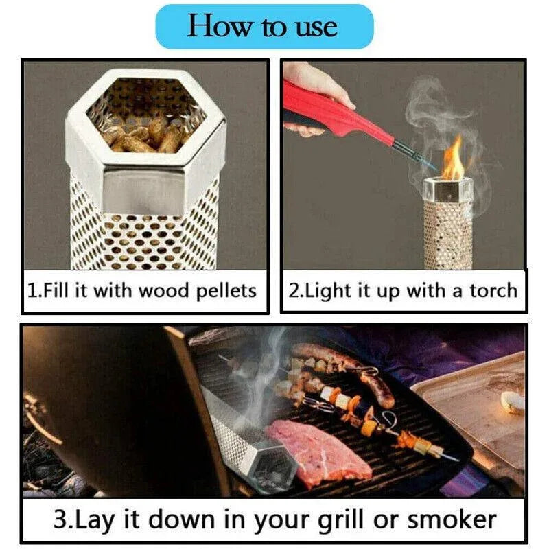 Hexagon Bbq Smoker Tube Stainless Steel Grill Accessory Smoking Box Long Lasting - 12Inch - Mekamart Australia