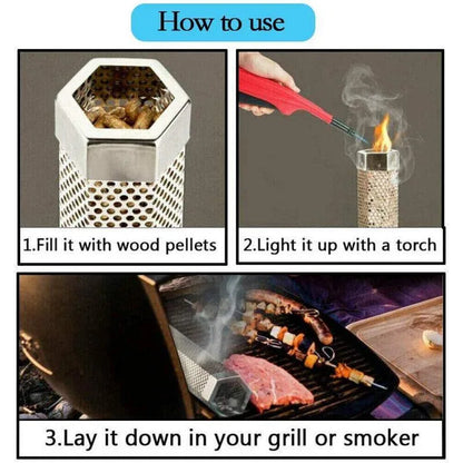 Hexagon Bbq Smoker Tube Stainless Steel Grill Accessory Smoking Box Long Lasting - 12Inch - Mekamart Australia