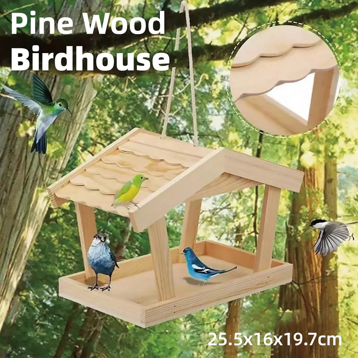 Bird Feeder Wooden For Outside Hanging Birds House Outdoor Wild Garden Decors
