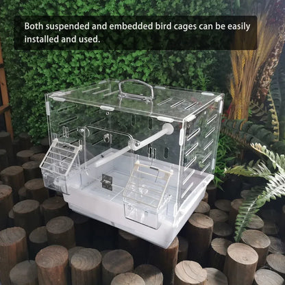 Bird Cage Feeder Hanging Clear Plastic Anti Spill with Hook