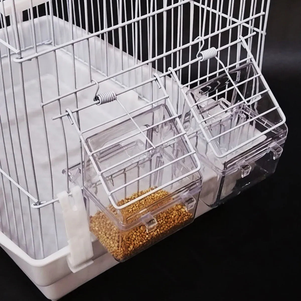 Bird Cage Feeder Hanging Clear Plastic Anti Spill with Hook