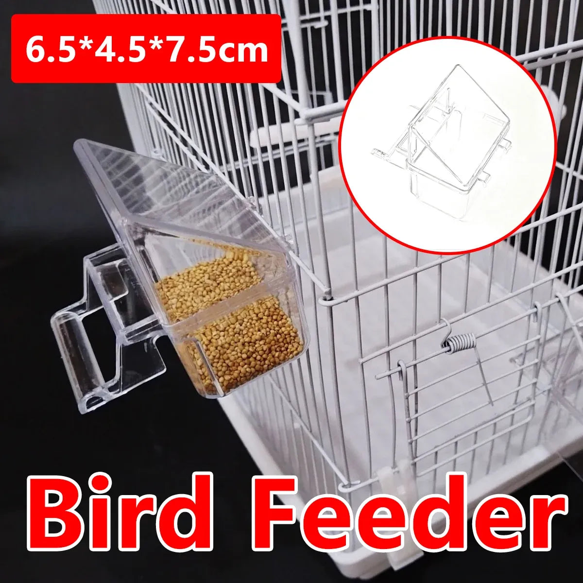Bird Cage Feeder Hanging Clear Plastic Anti Spill with Hook
