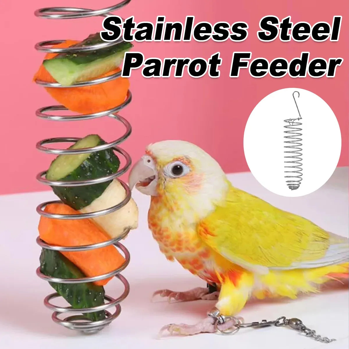 Stainless Steel Parrot Feeder Hanging Type Durable for Bird Cage Food Container