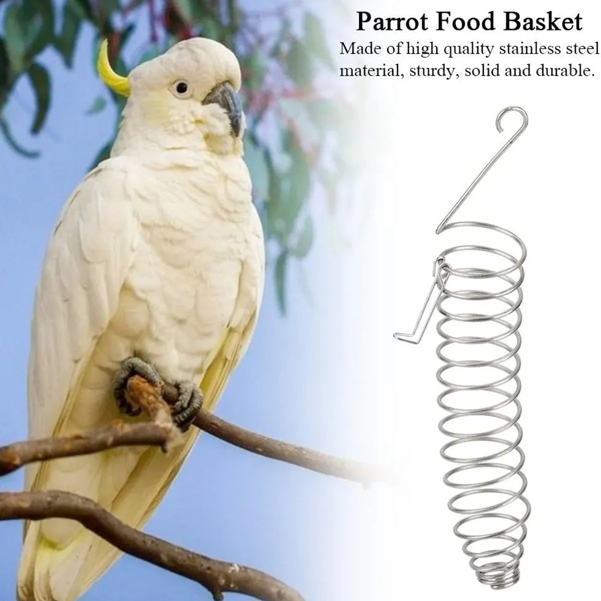 Stainless Steel Parrot Feeder Hanging Type Durable for Bird Cage Food Container
