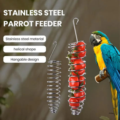 Stainless Steel Parrot Feeder Hanging Type Durable for Bird Cage Food Container