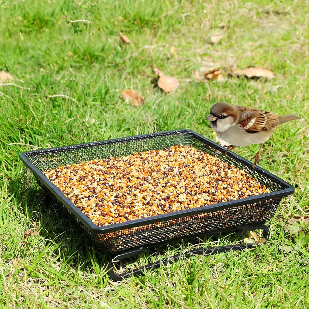 Bird Feeder Metal Square Ground Mesh Tray Feeder Garden Yard Wild Bird Feeding