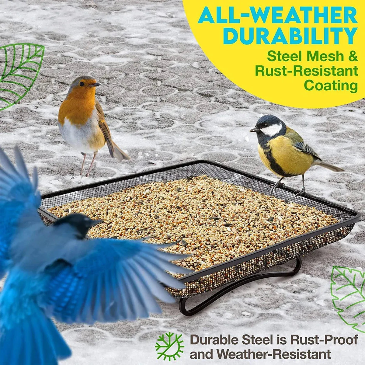 Bird Feeder Metal Square Ground Mesh Tray Feeder Garden Yard Wild Bird Feeding