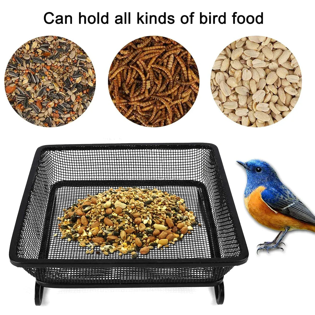 Bird Feeder Metal Square Ground Mesh Tray Feeder Garden Yard Wild Bird Feeding