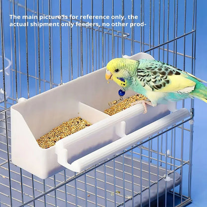 Bird Food Feeder Trough Box Water Bowl Container Cage Accessories Easy Install