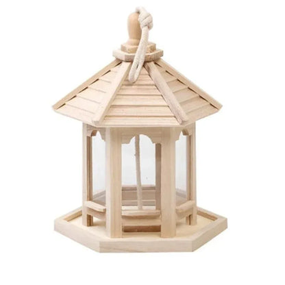 Wooden Bird Feeder Pavilion Style Birdhouse Weatherproof for Garden Outdoor