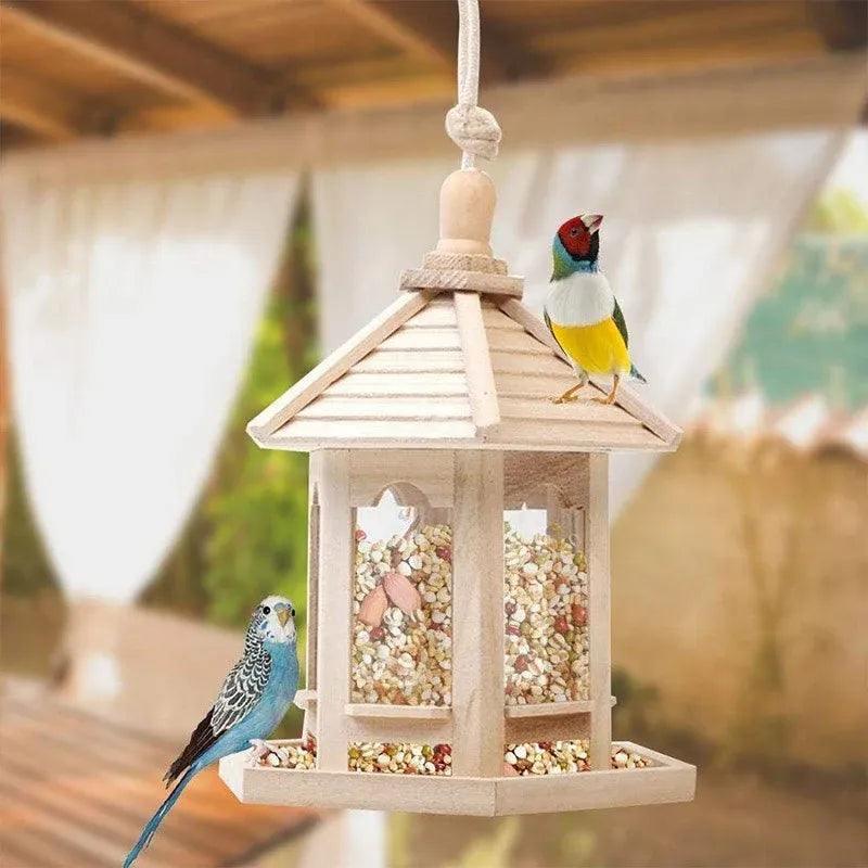 Wooden Bird Feeder Pavilion Style Birdhouse Weatherproof for Garden Outdoor