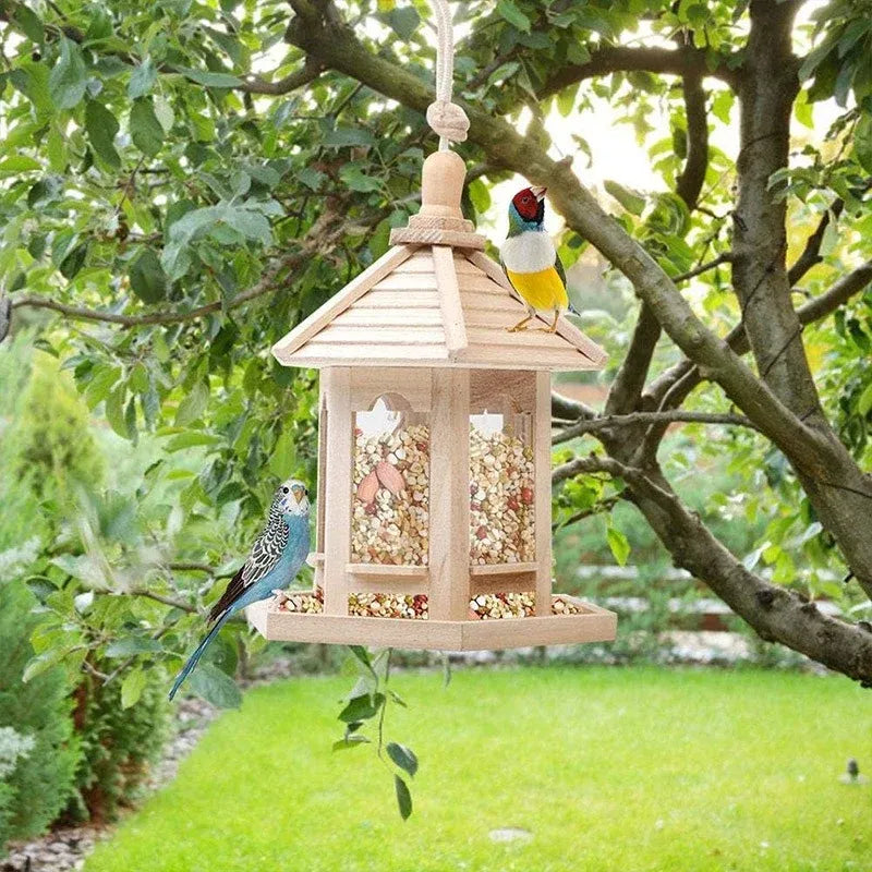 Wooden Bird Feeder Pavilion Style Birdhouse Weatherproof for Garden Outdoor