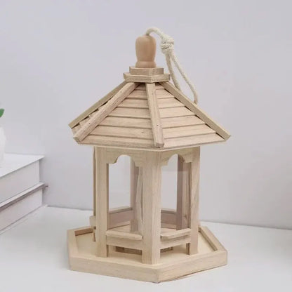 Wooden Bird Feeder Pavilion Style Birdhouse Weatherproof for Garden Outdoor