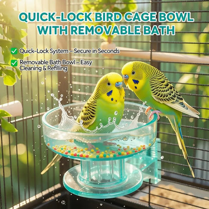 Bird Cage Bath Feeder Bowl Removable PP Plastic Quick Lock Parrot Cockatiel