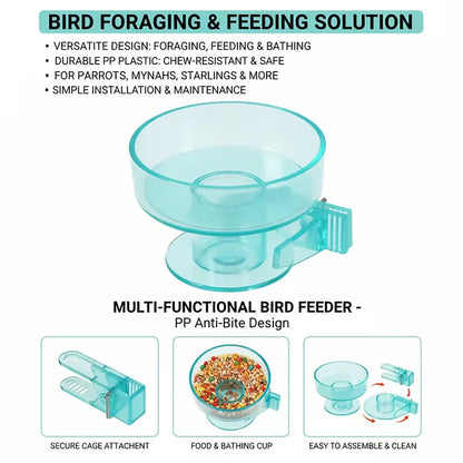 Bird Cage Bath Feeder Bowl Removable PP Plastic Quick Lock Parrot Cockatiel