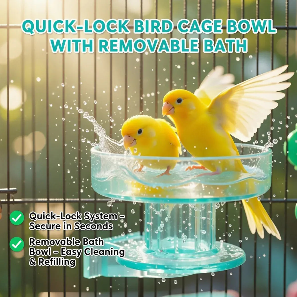 Bird Cage Bath Feeder Bowl Removable PP Plastic Quick Lock Parrot Cockatiel