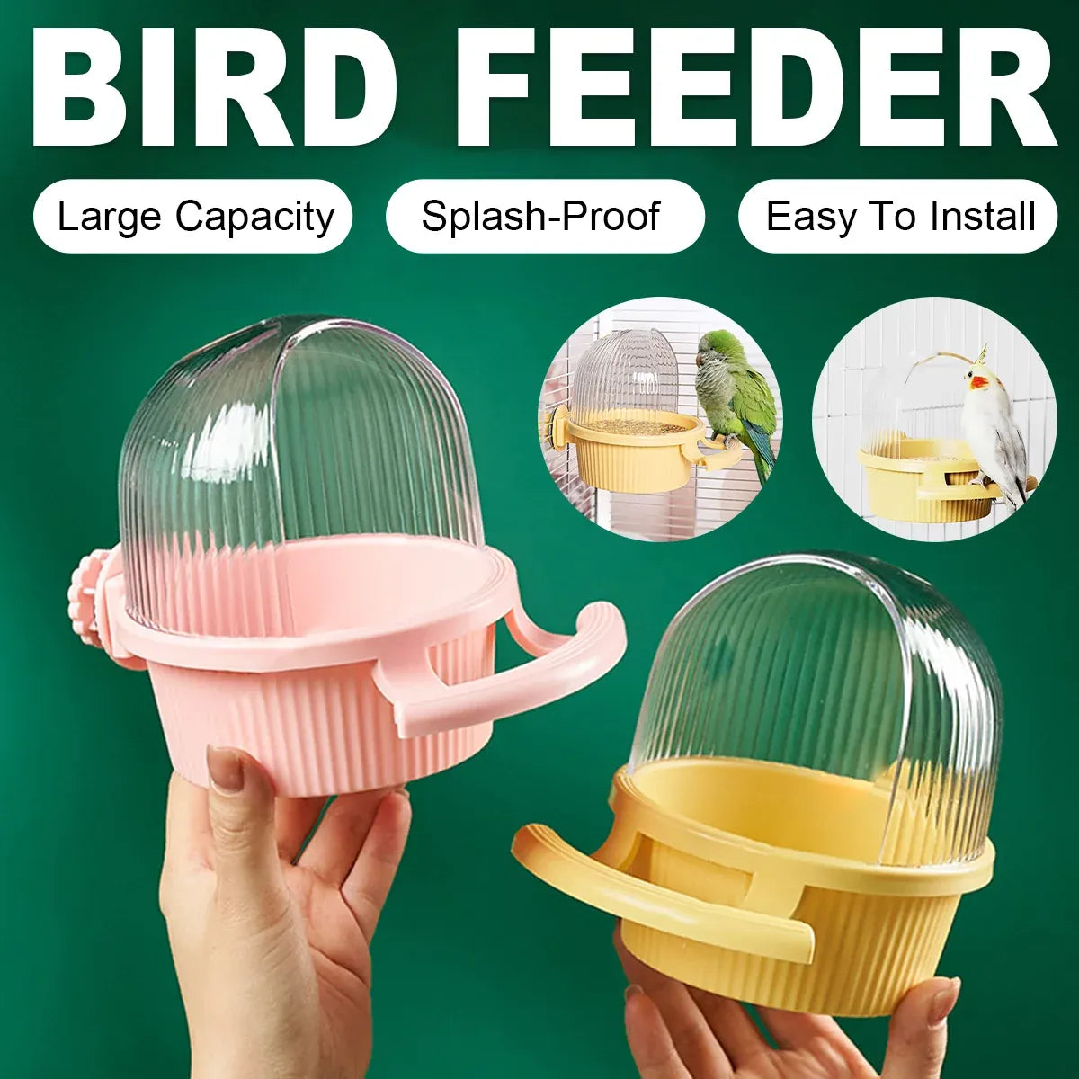 Bird Feeder Set Food Jars Cups Parrot Food Boxes Water Dispenser Troughs Cage - Pink