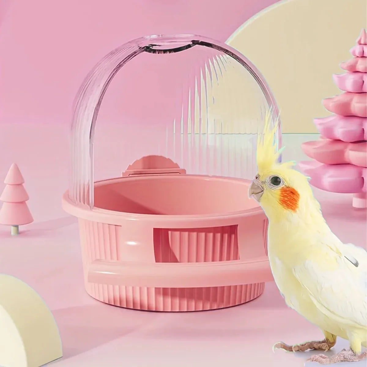 Bird Feeder Set Food Jars Cups Parrot Food Boxes Water Dispenser Troughs Cage - Pink