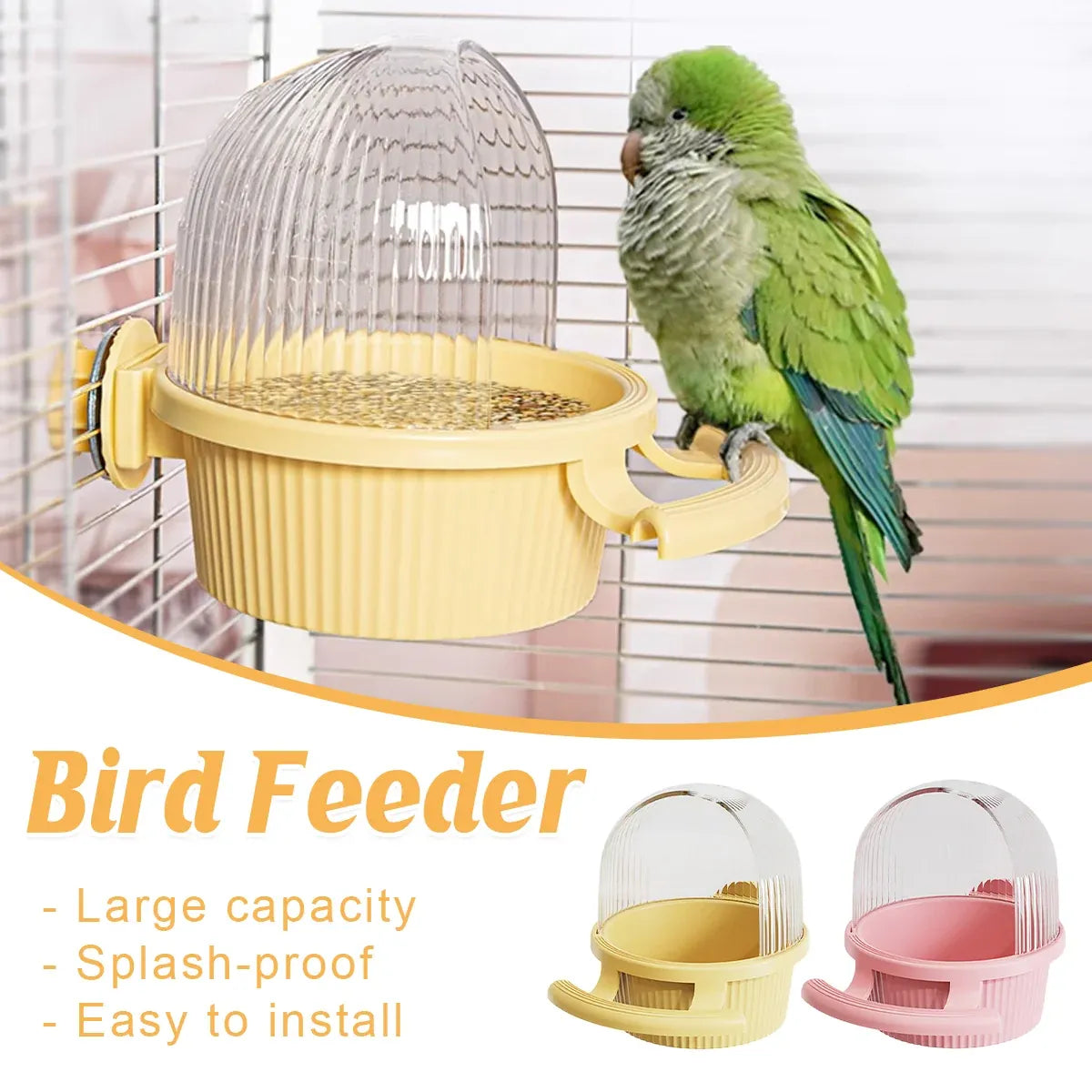 Bird Feeder Set Food Jars Cups Parrot Food Boxes Water Dispenser Troughs Cage - Yellow