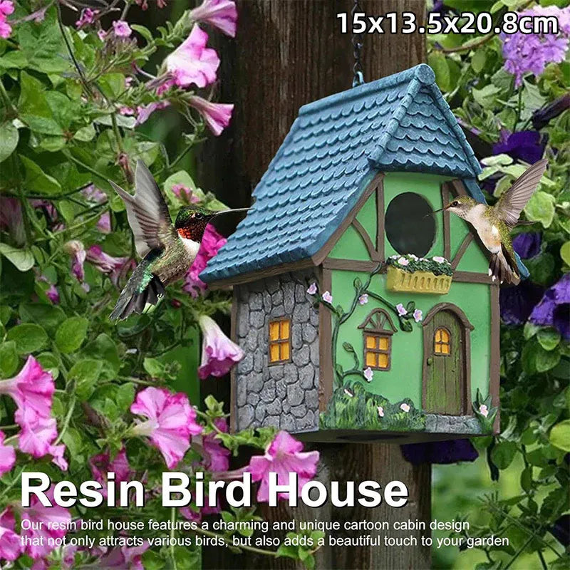 Bird House Resin Nest Outdoor Hanging Shed Feeder for Garden Yard Decorative Use