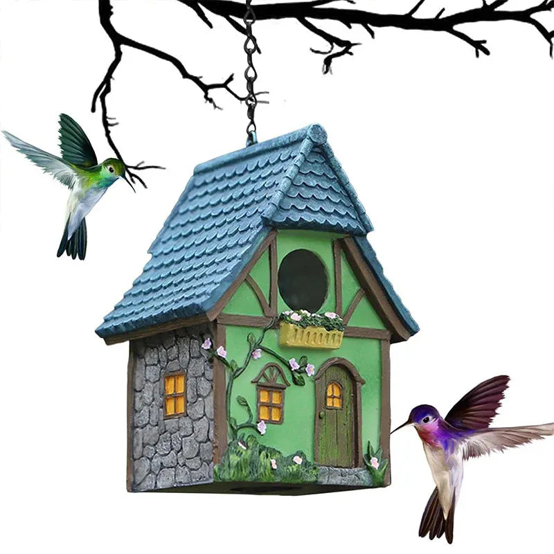 Bird House Resin Nest Outdoor Hanging Shed Feeder for Garden Yard Decorative Use