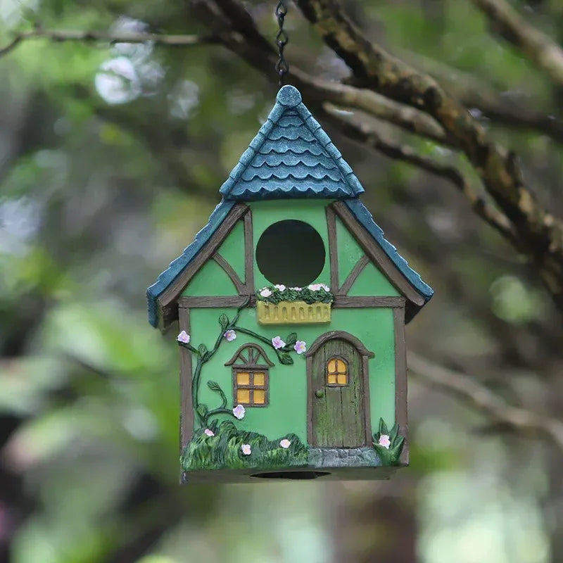 Bird House Resin Nest Outdoor Hanging Shed Feeder for Garden Yard Decorative Use