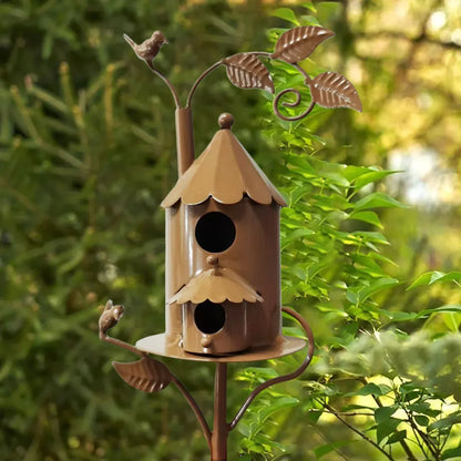 Birdhouse Garden Stakes Outdoor Yard Ornaments for Lawn and Garden Decoration - A
