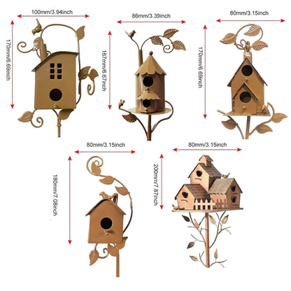 Birdhouse Garden Stakes Outdoor Yard Ornaments for Lawn and Garden Decoration - D