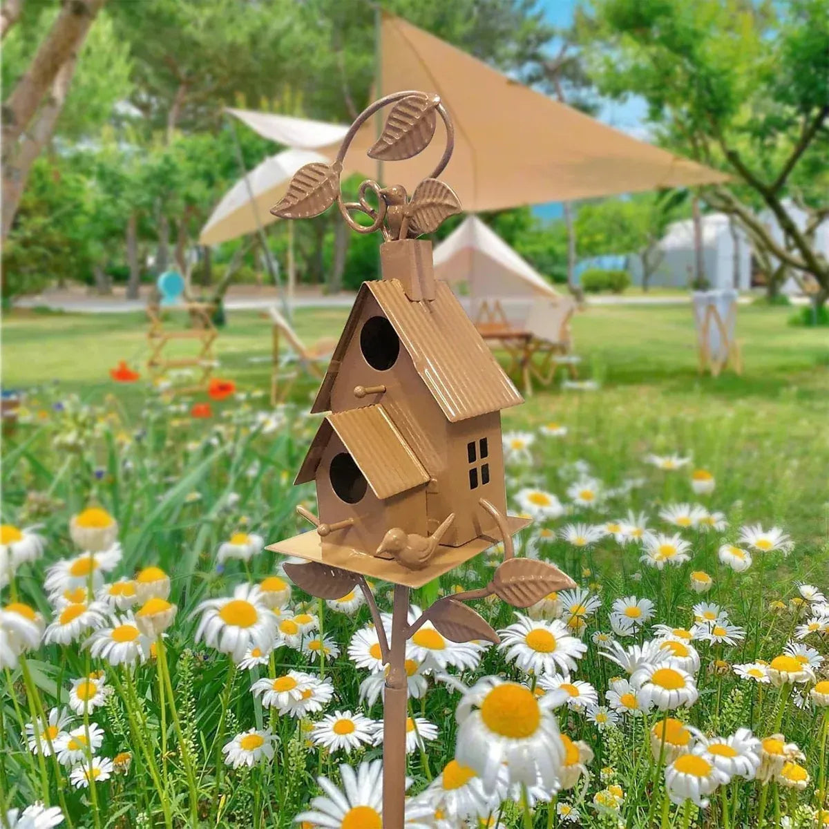 Birdhouse Garden Stakes Outdoor Yard Ornaments for Lawn and Garden Decoration - D