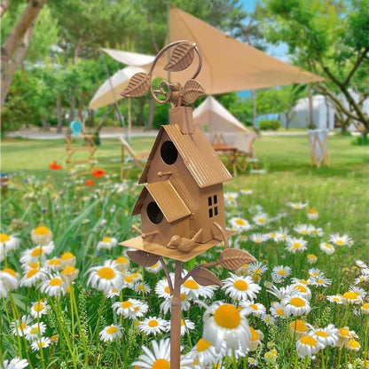Birdhouse Garden Stakes Outdoor Yard Ornaments for Lawn and Garden Decoration - D
