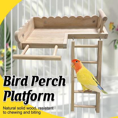 Parrot Wooden Climbing Ladder Platform Bed Stand Toy Bird Cage Resting Training