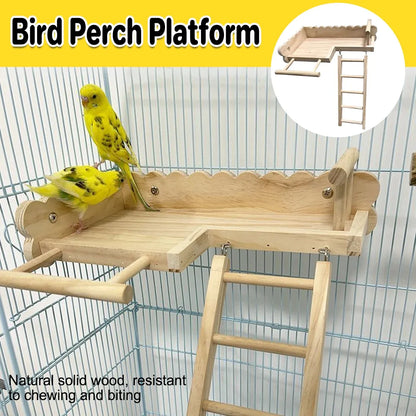Parrot Wooden Climbing Ladder Platform Bed Stand Toy Bird Cage Resting Training