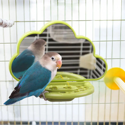 Parrot Bird Mirror Toy Stand Platform Perch Mirror Station Cage Training Play