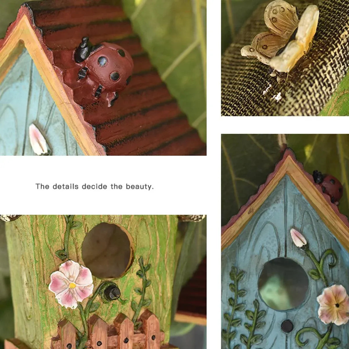 Handmade Birdhouse Resin Cute Patio Garden Hanging Nest Decoration for Outdoors - Blue
