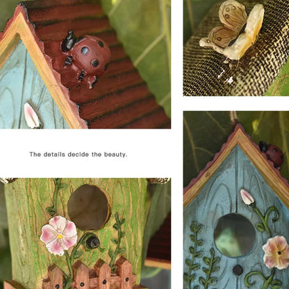 Handmade Birdhouse Resin Cute Patio Garden Hanging Nest Decoration for Outdoors - Blue