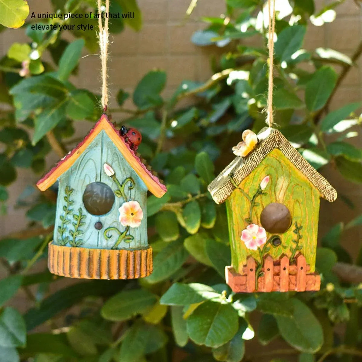 Handmade Birdhouse Resin Cute Patio Garden Hanging Nest Decoration for Outdoors - Blue