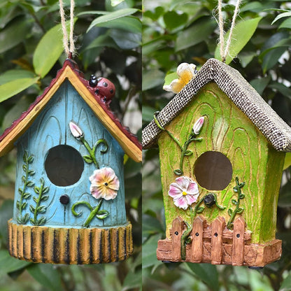 Handmade Birdhouse Resin Cute Patio Garden Hanging Nest Decoration for Outdoors - Blue