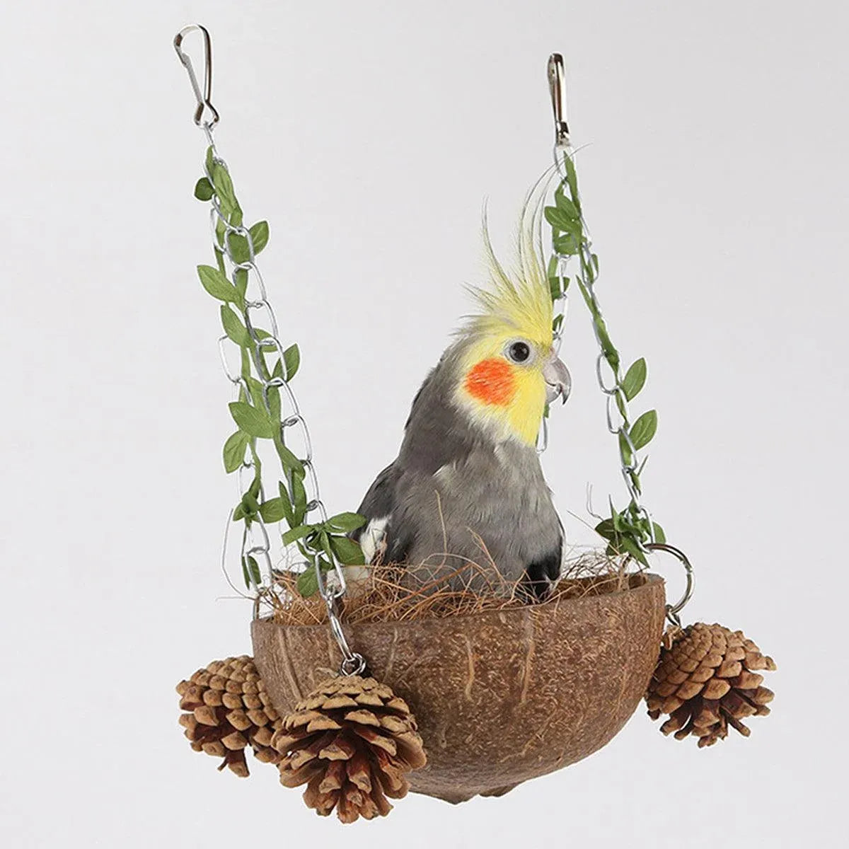 Coconut Birdhouse Swing Hammock Toy for Birds Natural Wooden Nest for Parrots