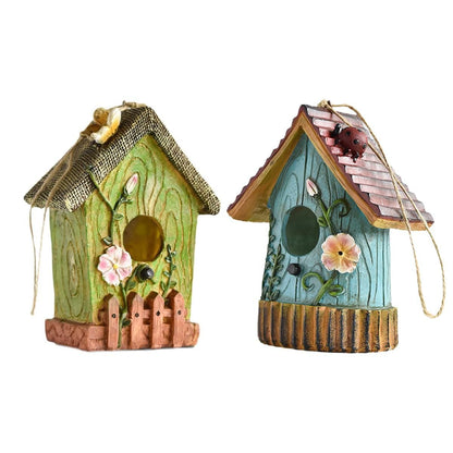 Handmade Birdhouse Resin Cute Patio Garden Hanging Nest Decoration for Outdoors - Green