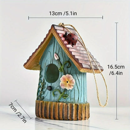 Handmade Birdhouse Resin Cute Patio Garden Hanging Nest Decoration for Outdoors - Green