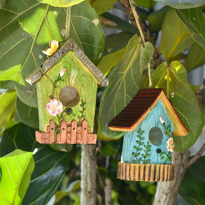 Handmade Birdhouse Resin Cute Patio Garden Hanging Nest Decoration for Outdoors - Green