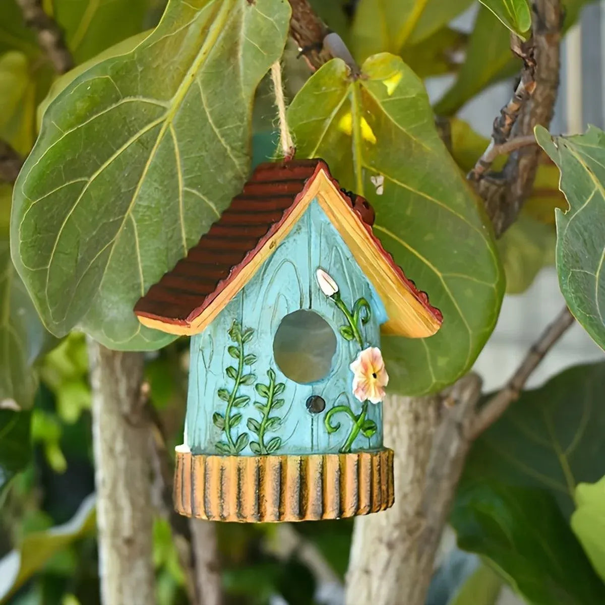 Handmade Birdhouse Resin Cute Patio Garden Hanging Nest Decoration for Outdoors - Green