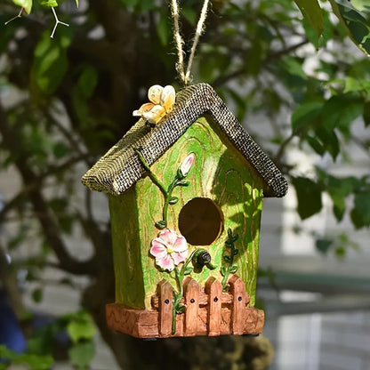 Handmade Birdhouse Resin Cute Patio Garden Hanging Nest Decoration for Outdoors - Green