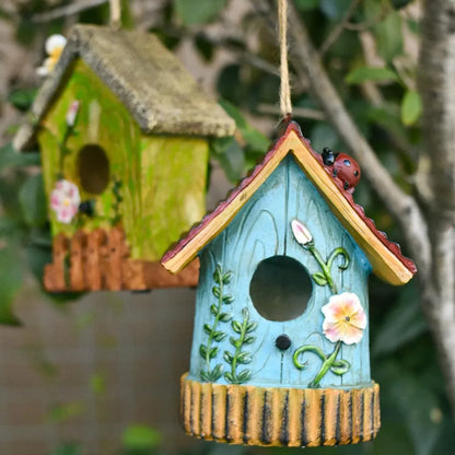 Handmade Birdhouse Resin Cute Patio Garden Hanging Nest Decoration for Outdoors - Green