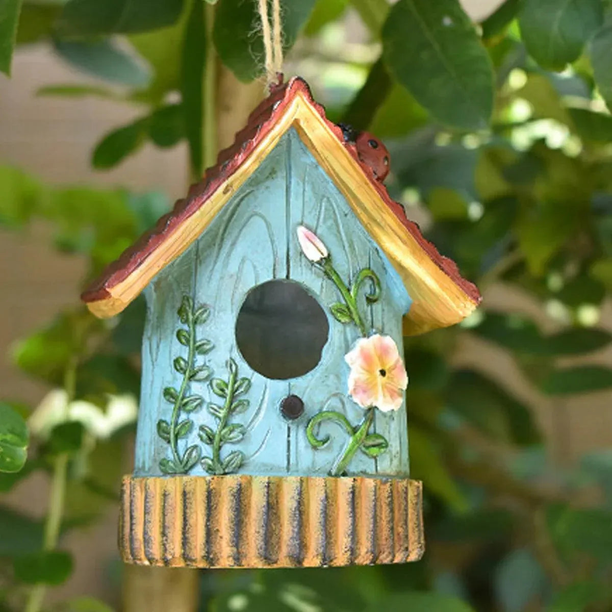 Handmade Birdhouse Resin Cute Patio Garden Hanging Nest Decoration for Outdoors - Green