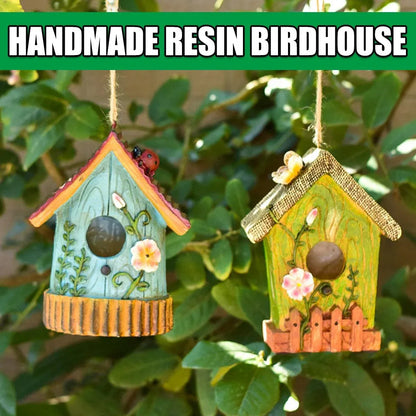 Handmade Birdhouse Resin Cute Patio Garden Hanging Nest Decoration for Outdoors - Green