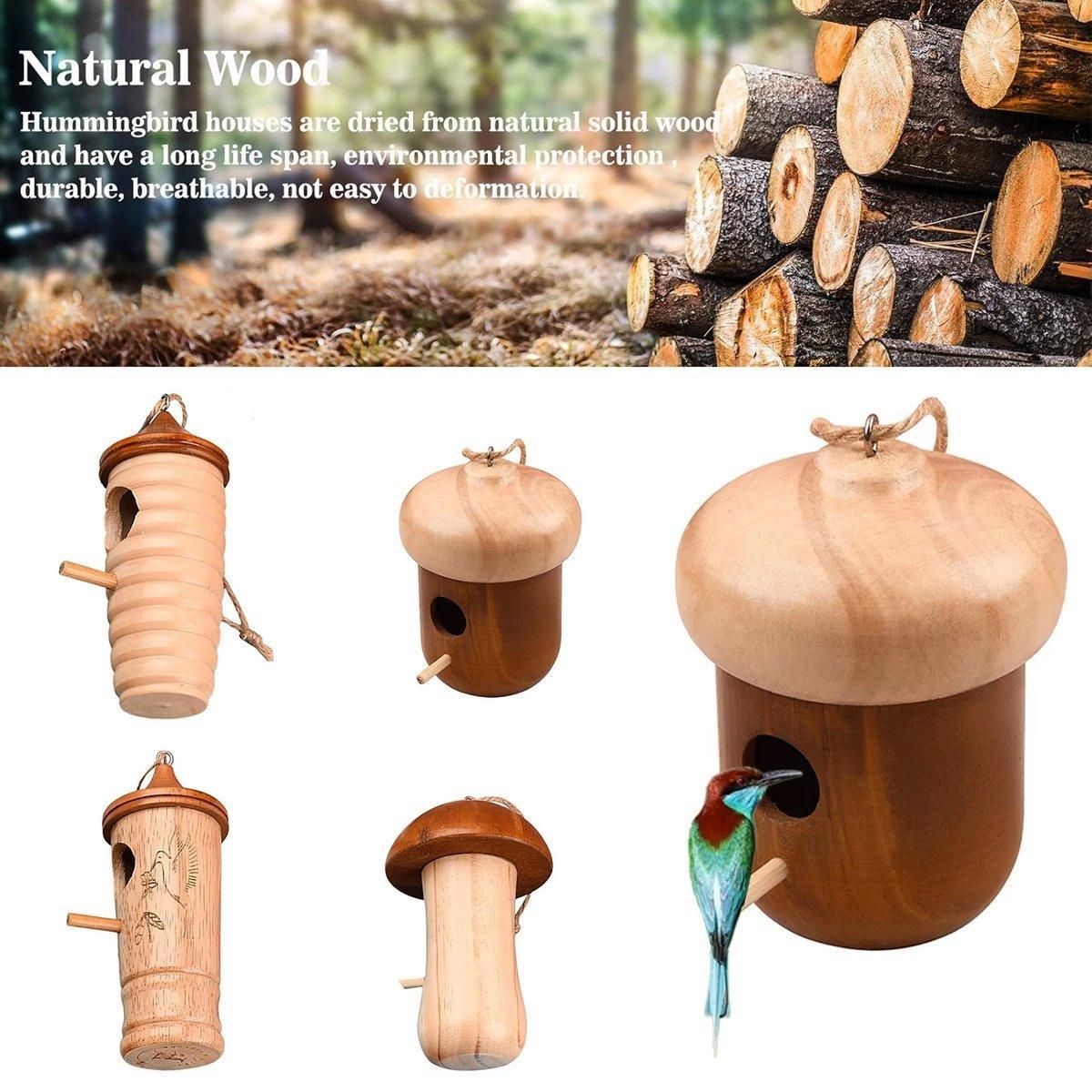 Wooden Bird Nest Cage Hummingbird Feeder House Hanging Home Garden Decorations - 1